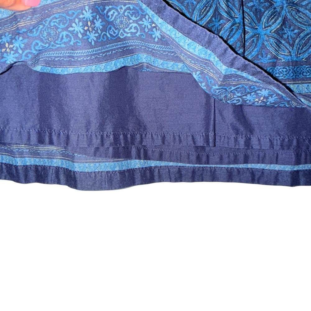 Boho Coastal Blue Geometric Border Mini Skirt L Retro Indie Resortwear Beach - Picture 8 of 12